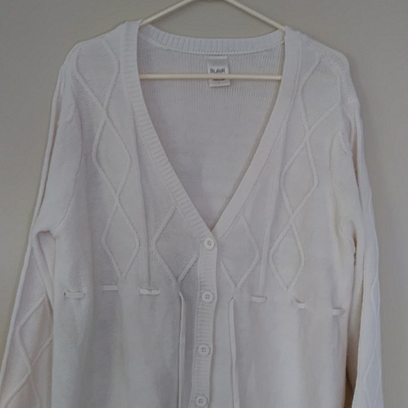 Blair Button Up V Neck Cardigan Sweater L Cream Off White - Picture 6 of 15